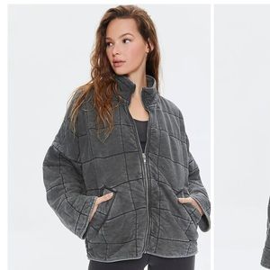 Charcoal Quilted Zip Up Jacket F21